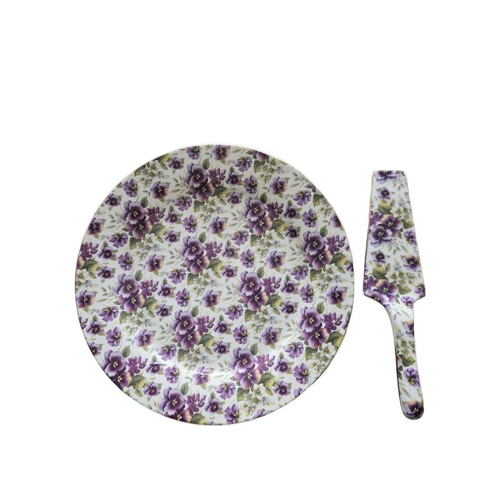 Baum Bros Floral Plate with Cake Server